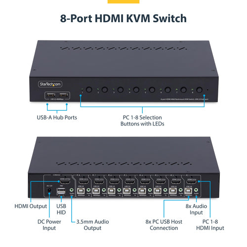 KVM Switch StarTech.com R8AH202 8-Port 4K HDMI 60Hz USB Hub Rack Mount - R8AH202-KVM-SWITCH
