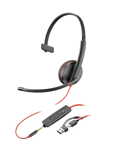 Headset HP Poly Blackwire 3215 Monaural USB-C 3.5mm Wired - 8X227AA