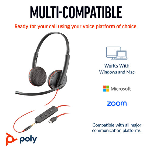 Stereo USB-C Headset HP Poly Blackwire 3225 Wired 20-20000Hz Black - 8X229A6