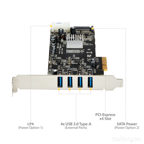 USB PCIe Card StarTech.com PEXUSB3S44V 4 Port 5Gbps Channels UASP - PEXUSB3S44V