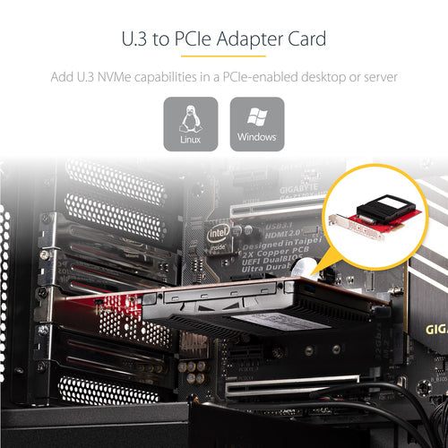 StarTech.com PEX4SFF8639U3 U.3 to PCIe 4.0 Adapter Card for NVMe SSDs