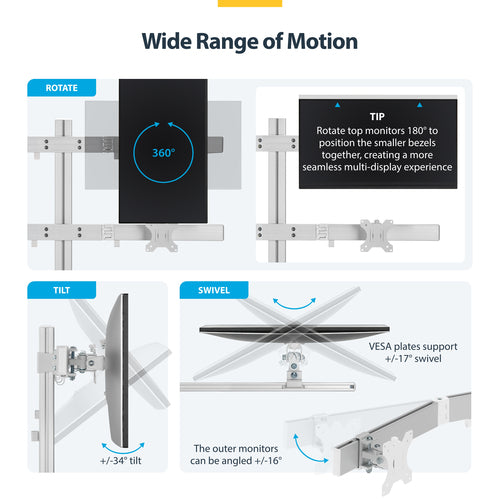 Monitor Mount StarTech.com 6-Monitor Arm Stand Height Adjustable VESA 100x100