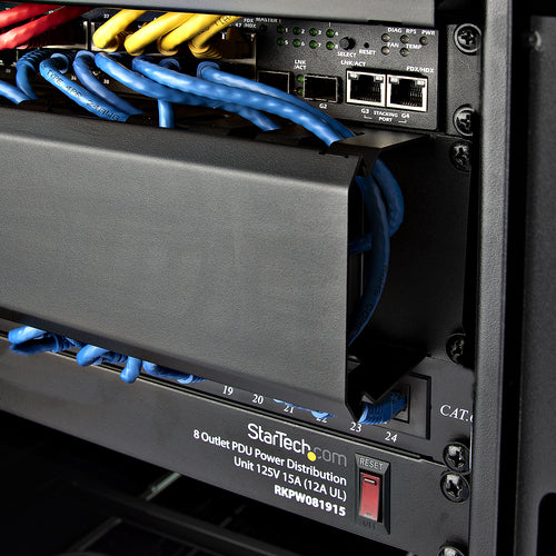 StarTech.com Horizontal 2U Cable Management Duct - Black Plastic & Steel Design