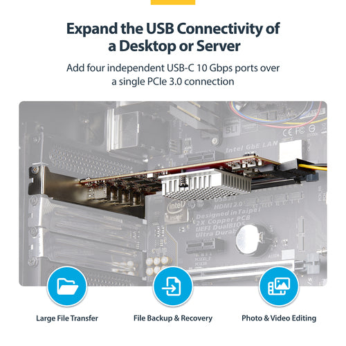 4-Port USB Type-C PCIe Expansion Card 10Gbps Red