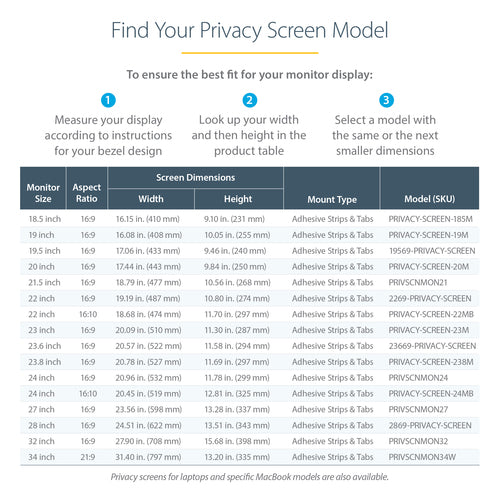 Display Privacy Filter StarTech 23.8 Inch Blue Light Reducing Frameless Matte/Glossy