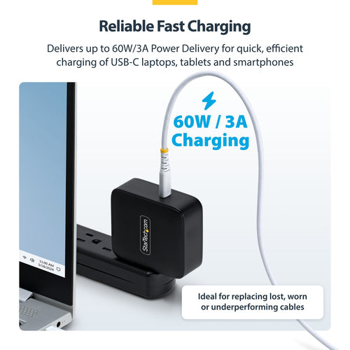 USB-C Charging Cable StarTech 30cm 60W Rugged Braided Nylon - USB2CC30CMNCBRWH