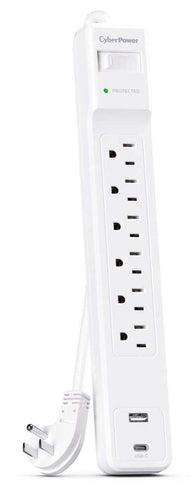 Surge Protector CyberPower CSP604UCW 6 AC Outlets 2 USB 1500 Joules