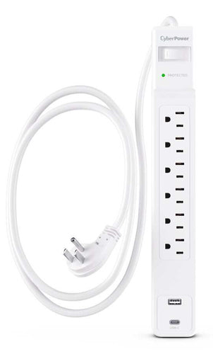 Surge Protector CyberPower CSP604UCW 6 AC Outlets 2 USB 1500 Joules