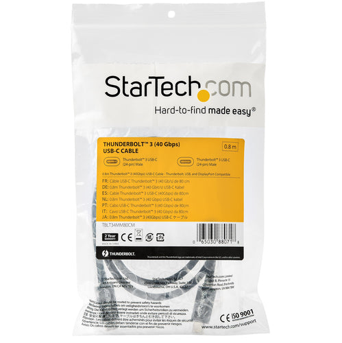 Thunderbolt Cable StarTech.com TBLT34MM 40Gbps Male to Male 0.8m - TBLT34MM80CM