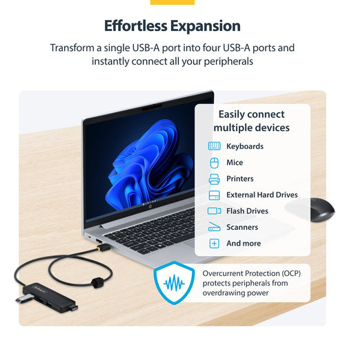 4-Port USB-A Hub 5Gbps StarTech.com Portable Desktop Laptop