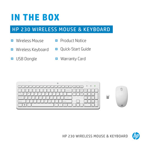 HP 230 Wireless Mouse and Combo White keyboard