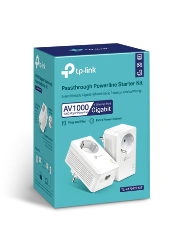 PowerLine Adapter TP-Link TL-PA7017P 1000 Mbit/s Gigabit Ethernet Passthrough - TL-PA7017P KIT