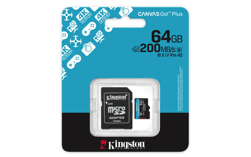 64GB Kingston Technology Canvas Go! Plus MicroSDXC Card 200MB/s UHS-I A2 U3 V30