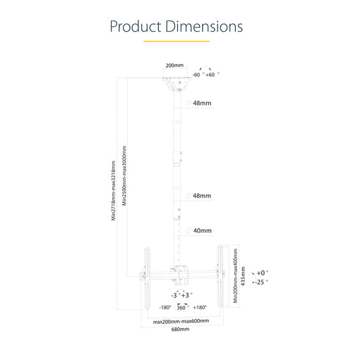 StarTech.com FPCEILPTBLP Full-Motion Ceiling Mount for 32”-75” Displays - Adjustable VESA Bracket
