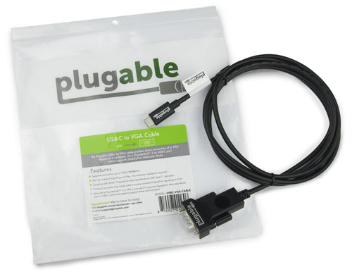 USB-C to VGA Cable 6 Feet Plugable Technologies 1920x1080 60Hz Driverless Adapter