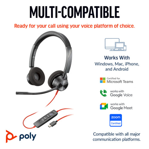 Headset HP Poly Blackwire 3320 Stereo USB-C 20-20000 Hz Wired - 8X220AA
