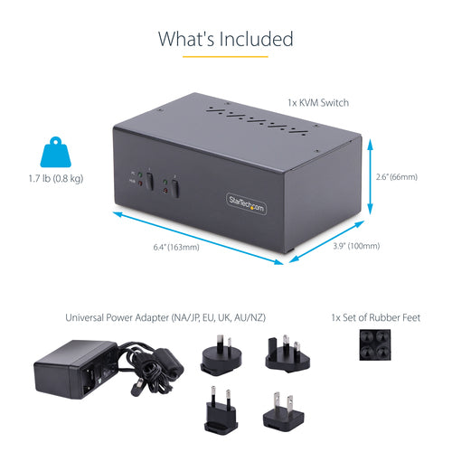 2-Port Dual-Monitor DisplayPort KVM Switch 4K 60Hz USB Hub