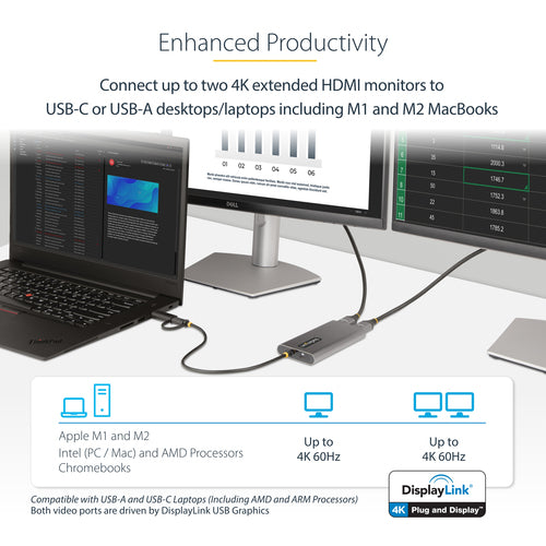USB-C to Dual HDMI Adapter 4K 60Hz 100W Power Delivery StarTech.com