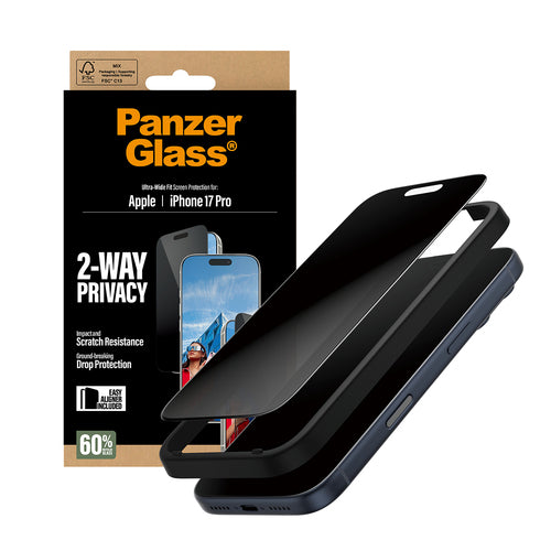 PanzerGlass ® 2-Way Privacy Screen Protector iPhone 17 Pro | Ultra-Wide Fit w. EasyAligner