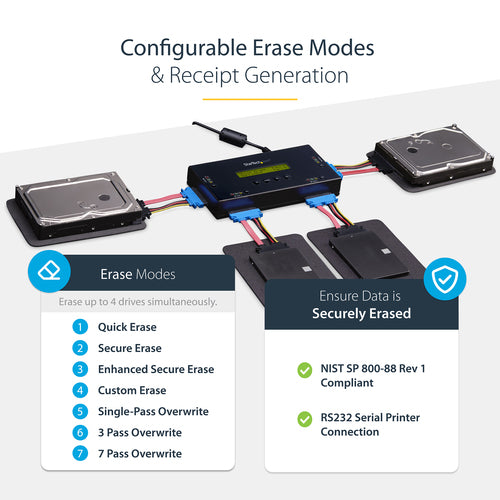 StarTech.com SATERASER4 4 Bay SSD/HDD Hard Drive Eraser - Secure Erase, NIST/DOD Compliant, External Disk Sanitizer