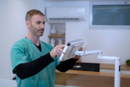 Compulocks Rise Freedom Extended iPad 10.2" Space Enclosure Medical Rolling Cart - White
