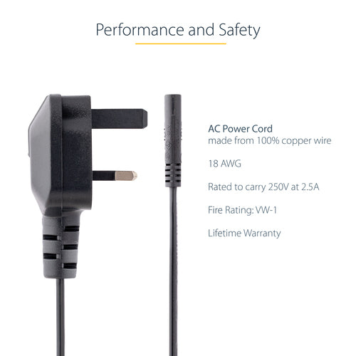 UK Laptop Power Cable 3ft 250V 2.5A BS 1363 to C7 Black