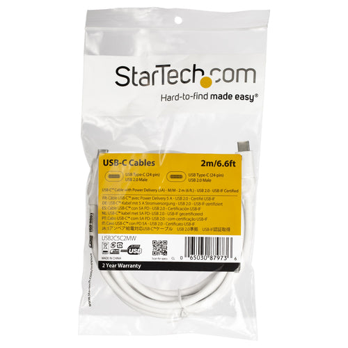 USB Cable StarTech.com 6.6ft USB-C 100W Fast Charging 2m USB 2.0 - USB2C5C2MW