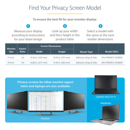 Privacy Filter StarTech.com 17-Inch Anti-Glare 51% Blue Light Reduction Frameless