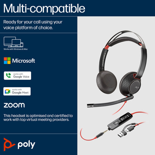USB-C Headset HP Poly Blackwire 5220 Wired 20-20000Hz 3.5mm - 8X231A6