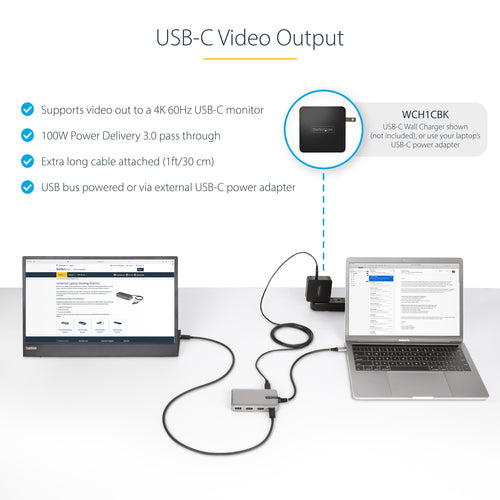 USB-C Hub StarTech.com HB31C3A1CDPPD3 4-Port 4K 60Hz 100W Power Delivery - HB31C3A1CDPPD3