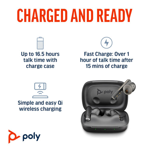 HP Poly Voyager Free 60+ UC M Carbon Black Earbuds +BT700 USB-C Adapter +Touchscreen Charge Case