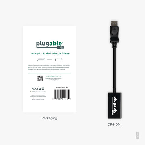 Video Cable Adapter Plugable Technologies DP-HDMI 4K 60Hz DisplayPort to HDMI