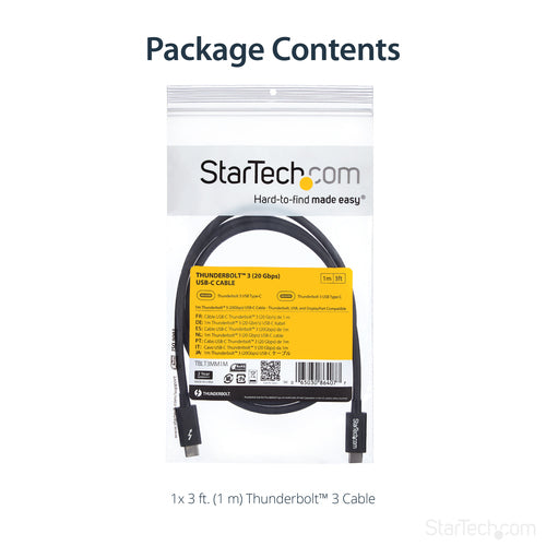 Thunderbolt Cable StarTech.com TBLT3MM1M 20Gbps 100W PD 4K Male-Male 1m - TBLT3MM1M