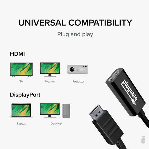 Video Cable Adapter Plugable Technologies DP-HDMI 4K 60Hz DisplayPort to HDMI