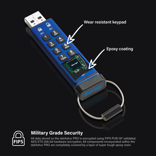USB 3.2 Gen 1 iStorage datAshur Pro 128GB Flash Drive 256-bit Encryption 170MB/s
