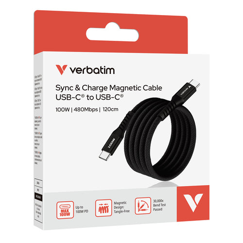 USB Cable Verbatim Sync & Charge Magnetic 100W USB-C 1.2m Black