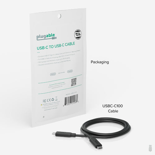 USB Cable Plugable Technologies USBC-C100 10Gbps 5A USB-IF Certified 3.3 Feet