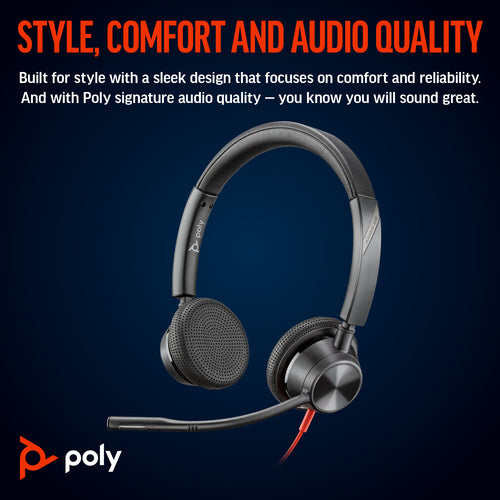 Headset HP Poly Blackwire 3325 Stereo USB-C +3.5mm Plug Wired - 8X222AA