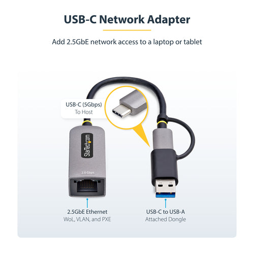 2.5GbE USB-C Ethernet Adapter Thunderbolt Compatible 5000Mbit/s