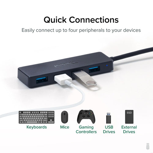 4 Port USB 3.0 Hub Plugable Technologies Black USB Splitter for Laptop