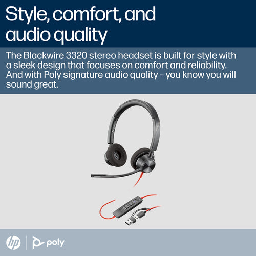 Headset HP Poly Blackwire 3320 Stereo USB-C 20-20000 Hz Wired - 8X220AA
