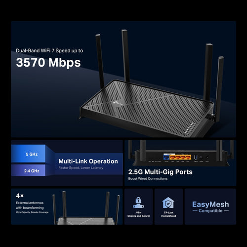 TP-Link Archer BE230 Wi-Fi 7 Dual-Band Wireless Router 2.4GHz 5GHz Ethernet