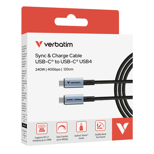 USB-C Cable Verbatim 31847 240W Power Delivery 40Gbps Black