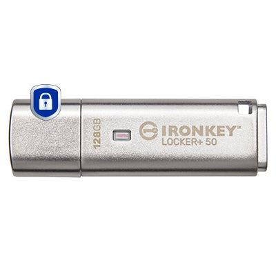 USB Flash Drive Kingston IronKey Locker+ 50 128GB 256-Bit Encryption 145MB/s USB 3.2 Gen 1
